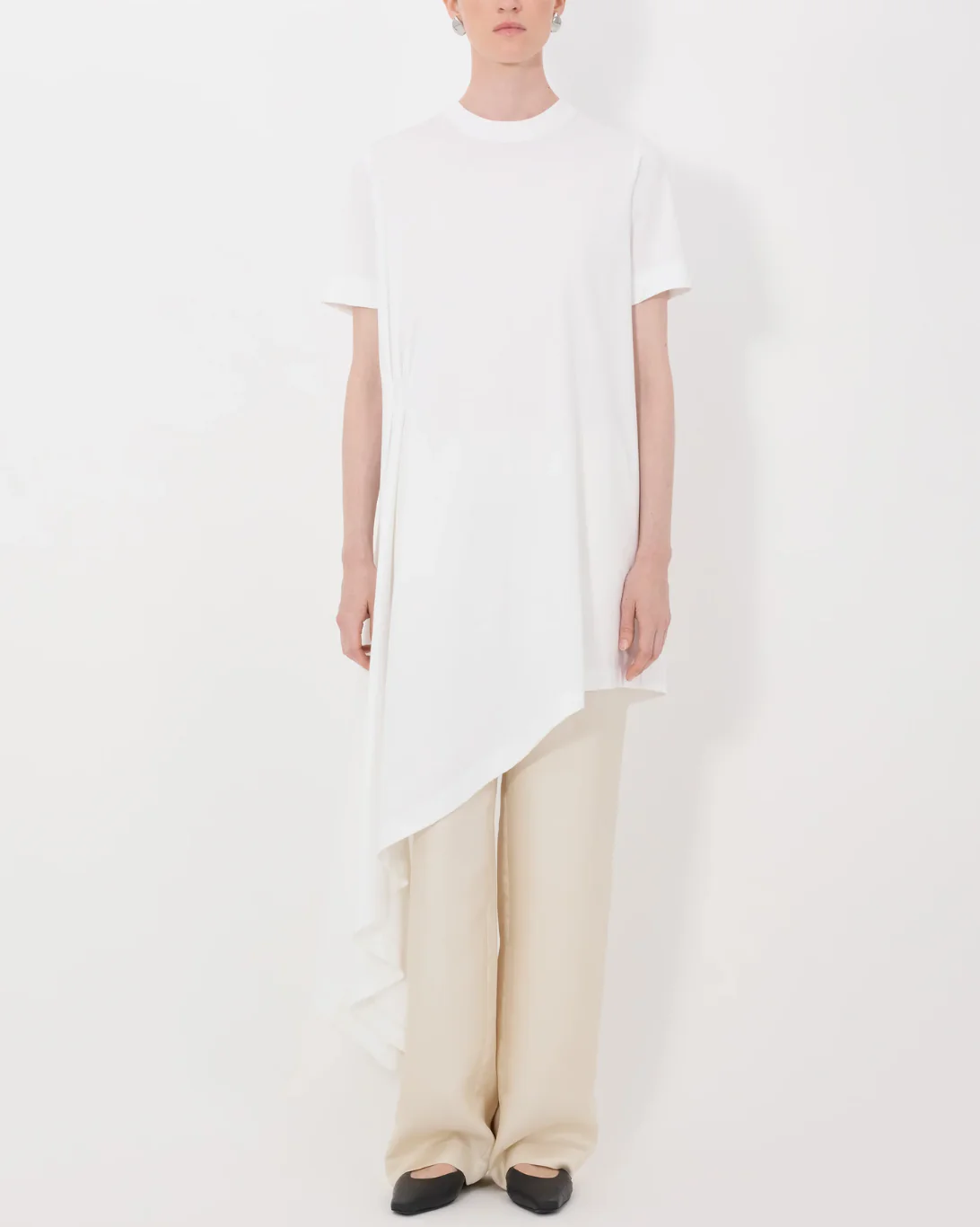 Igari Asymmetric Pleated Dress | White - Image 3