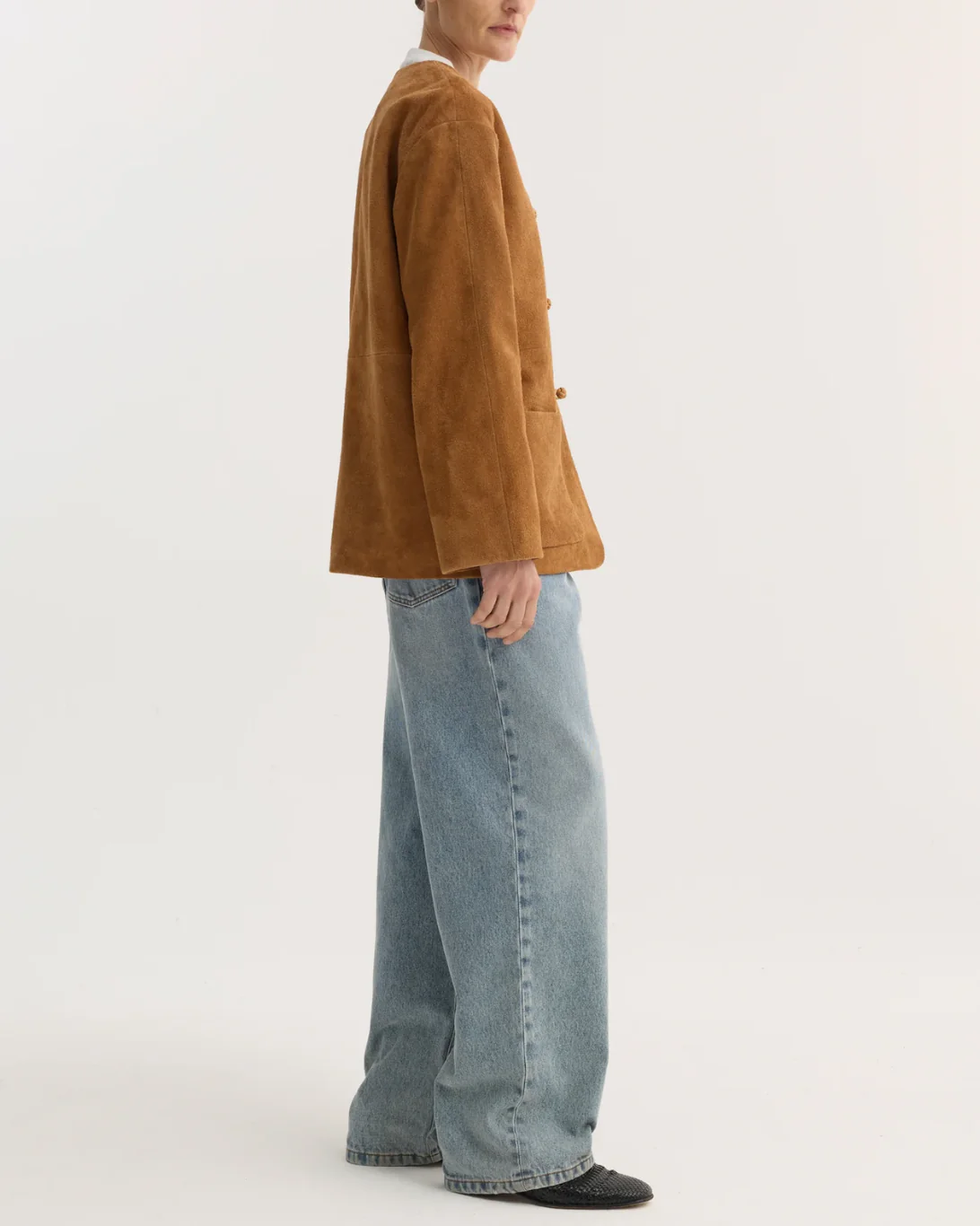 Mandarin Textured Suede Jacket | Cognac - Image 4