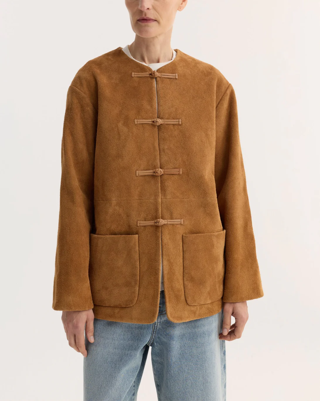 Mandarin Textured Suede Jacket | Cognac - Image 5