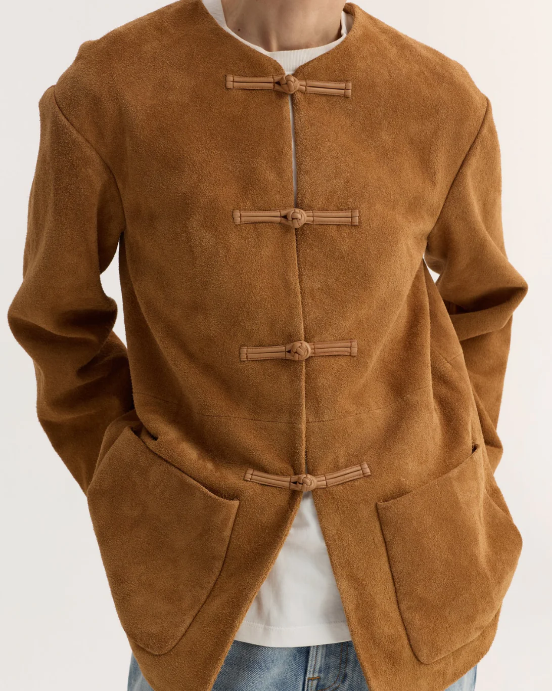 Mandarin Textured Suede Jacket | Cognac - Image 6