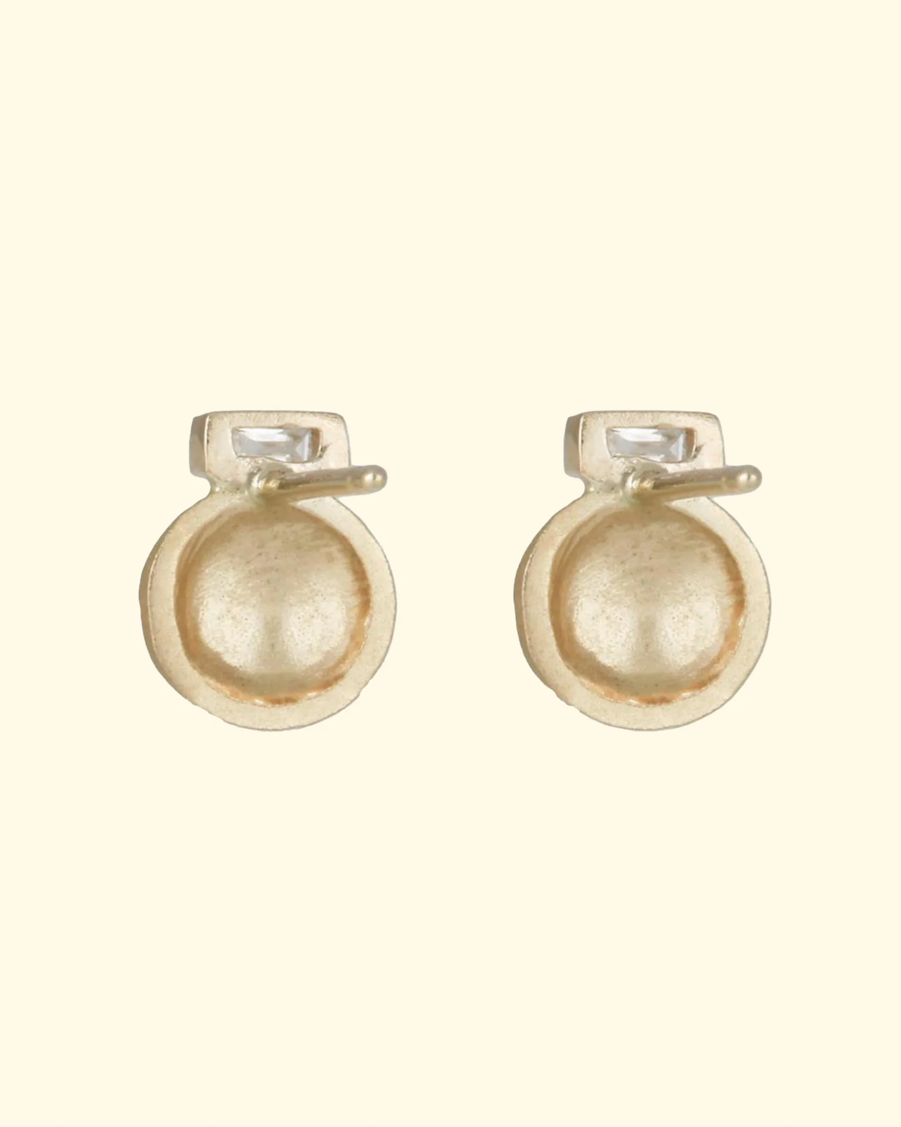 Small Round Stud with Baguette Diamond Accent - Image 3