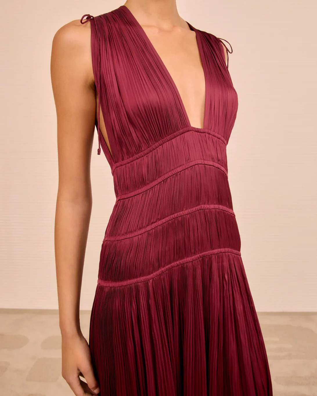 Tasneem Deep V Gown | Claret - Image 3